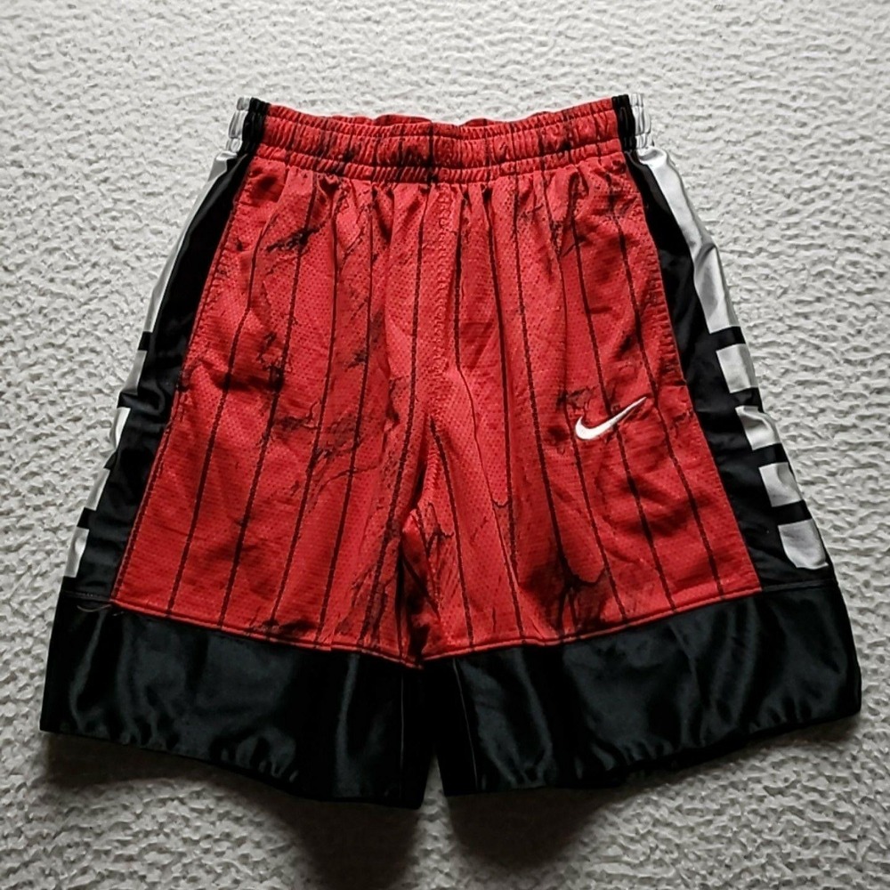 Nike Dri-FIT Shorts Mens M Red Mesh 8 Inseam Stripe Basketball Gym Athletic